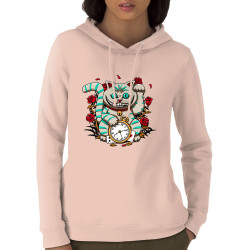 Sweat femme à capuche coton bio rose clair Lucky Alice Cat (Le Duc,Animaux,Chats)