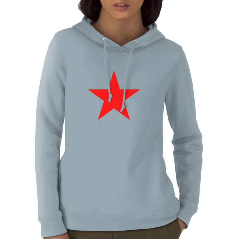 Sweat femme à capuche coton bio bleu ciel Etoile Rouge (Slogans engagés)