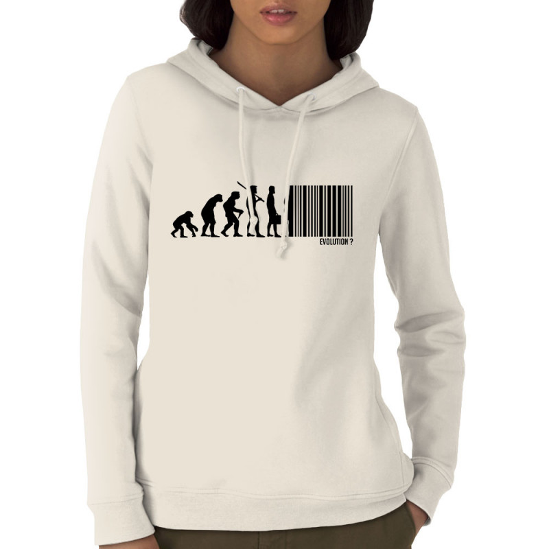 Sweat femme à capuche coton bio naturel Evolution code barre (Gondrax,Slogans engagés,Evolution)