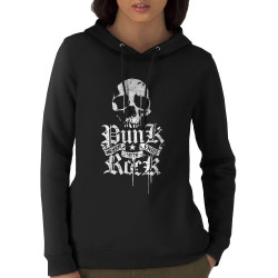 Sweat femme à capuche coton bio noir Punk Rock Never Ends (Têtes de morts,Rock & Punk)