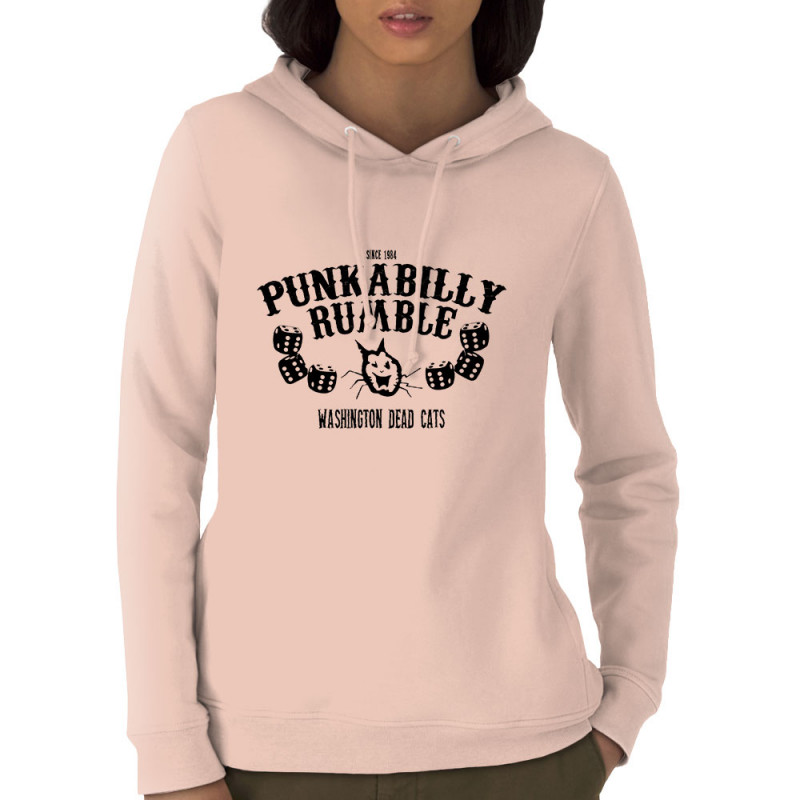 Sweat femme à capuche coton bio rose clair Washington Dead Cats - Punkabilly Rumble (Washington Dead Cats)