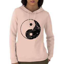 Sweat femme à capuche coton bio rose clair Ying Yang (Ethnique)