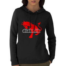Sweat femme à capuche coton bio noir Diabolik - Diabolo Dog (Diabolik,Animaux)