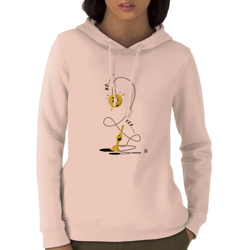 Sweat femme à capuche coton bio rose clair Bilboquet (Trabe,Humour)
