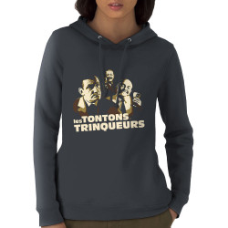 Sweat femme à capuche coton bio gris anthracite Les Tontons Trinqueurs (Trabe,Humour,Alcool,Les Tontons Flingueurs,Détournements