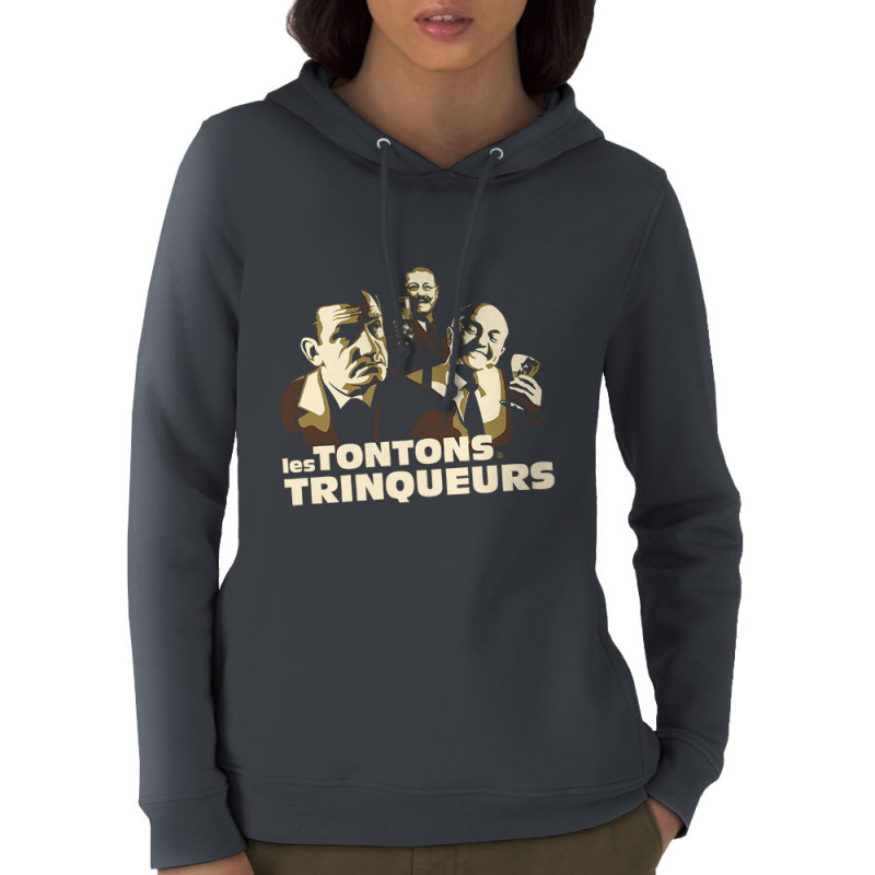 Sweat femme à capuche coton bio gris anthracite Les Tontons Trinqueurs (Trabe,Humour,Alcool,Les Tontons Flingueurs,Détournements