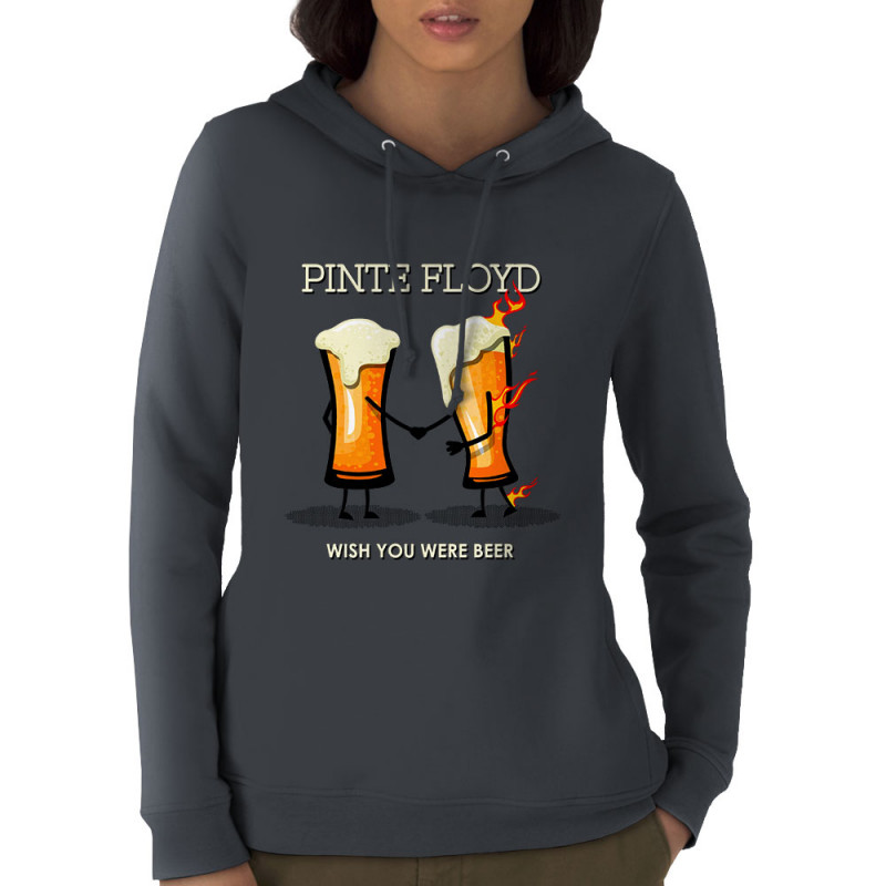 Sweat femme à capuche coton bio gris anthracite Pinte Floyd (Gondrax,Alcool,Humour)