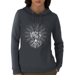 Sweat femme à capuche coton bio gris anthracite Ohm Pagan (Gondrax,Ethnique)