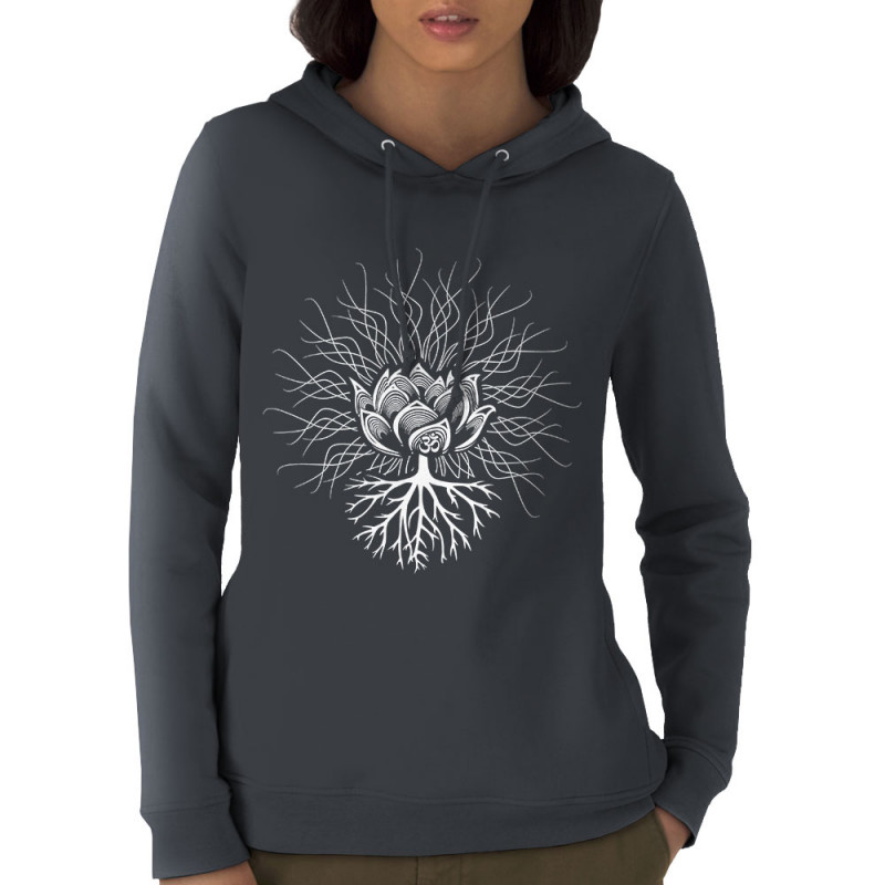 Sweat femme à capuche coton bio gris anthracite Ohm Pagan (Gondrax,Ethnique)