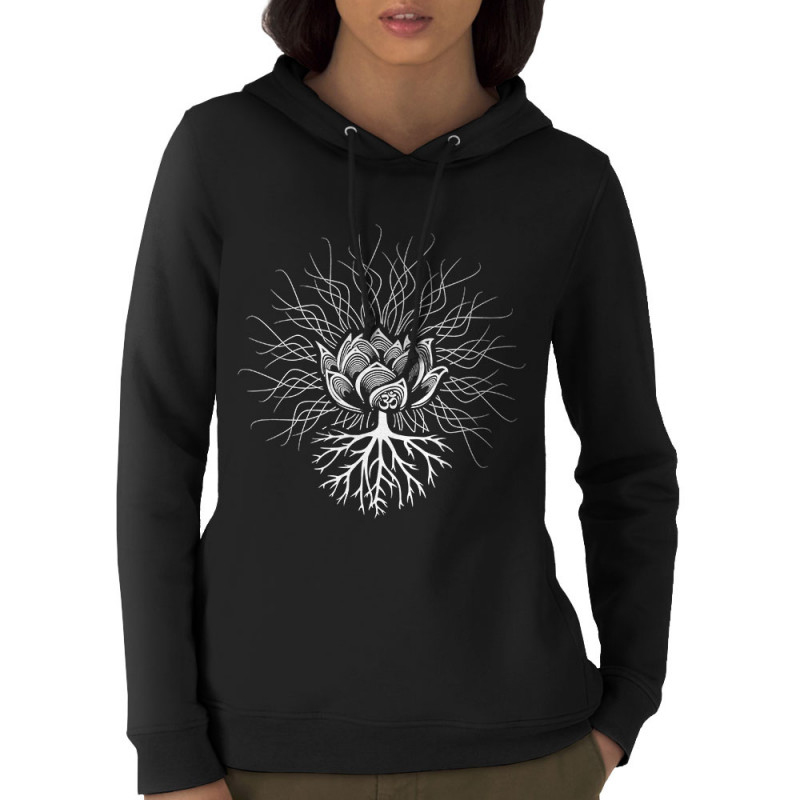 Sweat femme à capuche coton bio noir Ohm Pagan (Gondrax,Ethnique)
