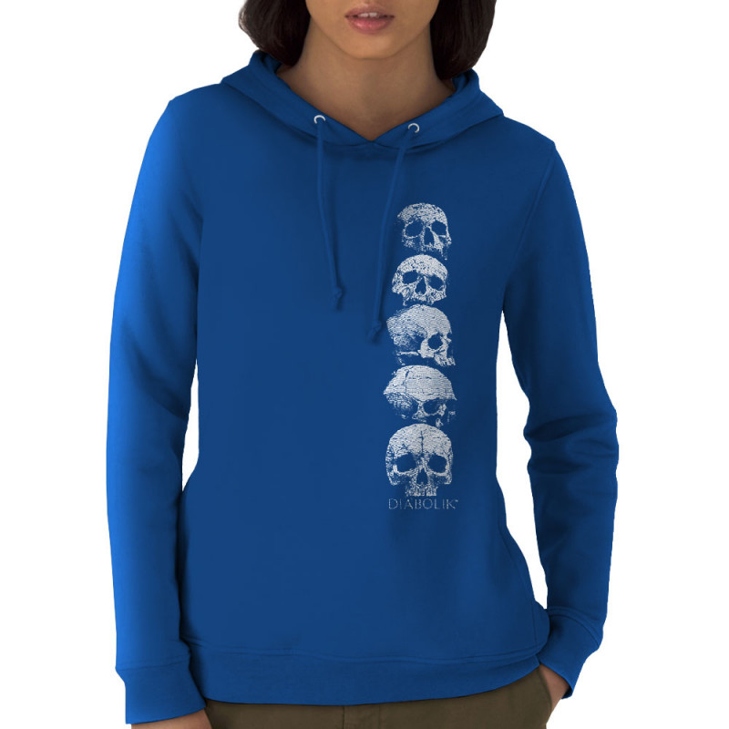 Sweat femme à capuche coton bio bleu royal Five Skulls (Gondrax,Diabolik,Têtes de morts)