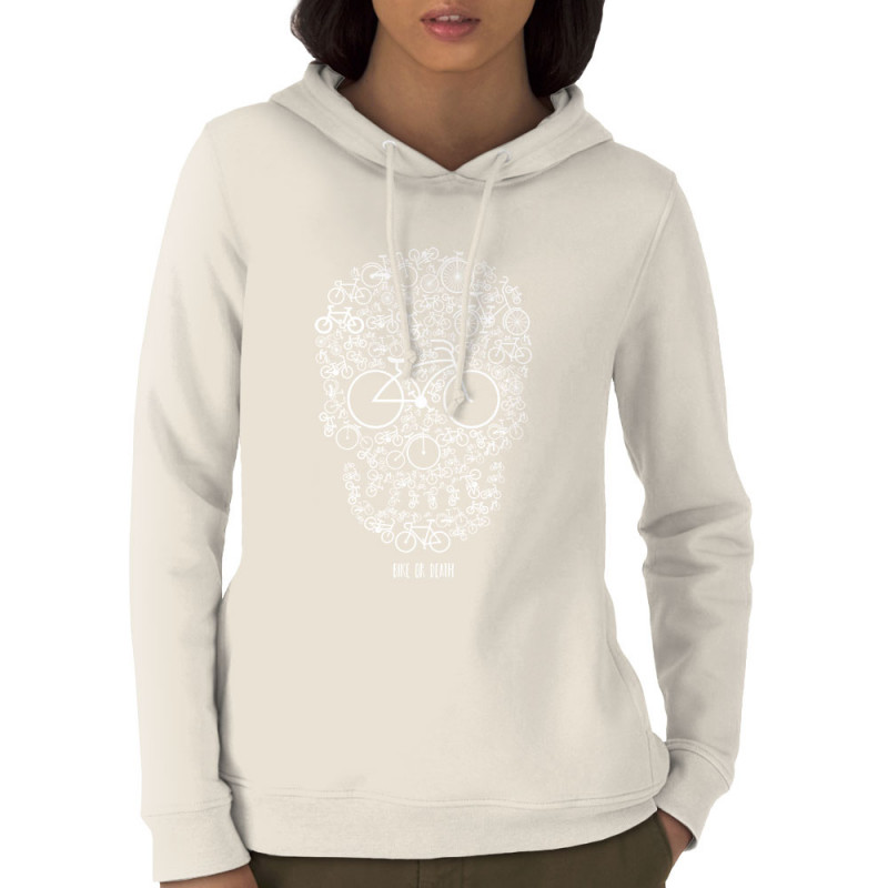Sweat femme à capuche coton bio naturel Bike or Death (Caffein Art,Ecologie,Têtes de morts,Vélo)