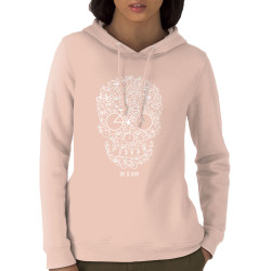 Sweat femme à capuche coton bio rose clair Bike or Death (Caffein Art,Ecologie,Têtes de morts,Vélo)
