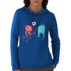 Sweat femme à capuche coton bio bleu royal Méduse (Animaux,Ecologie)