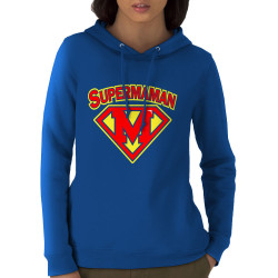 Sweat femme à capuche coton bio bleu royal Super Maman (Gondrax,Slogans Débiles,Humour,Fête des mères,Détournements,Papa Maman P