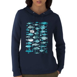 Sweat femme à capuche coton bio bleu marine Fishtre (Gondrax,Les Bébêtes,Animaux)