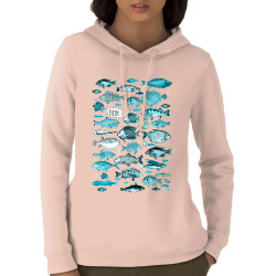 Sweat femme à capuche coton bio rose clair Fishtre (Gondrax,Les Bébêtes,Animaux)
