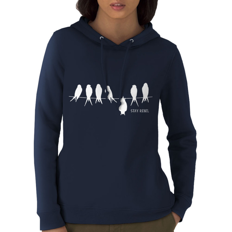 Sweat femme à capuche coton bio bleu marine Stay Rebel (Gondrax,Animaux,Humour,Stay)