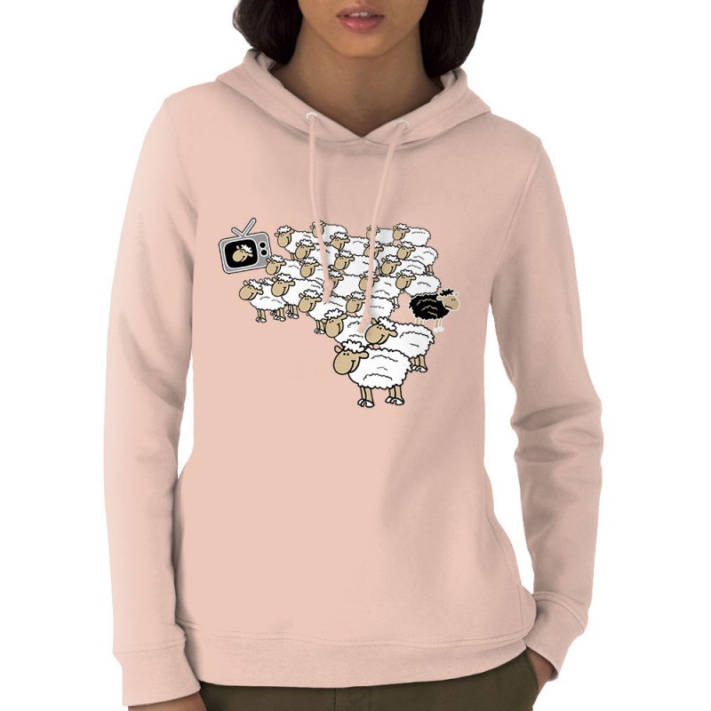 Sweat femme à capuche coton bio rose clair Moutons (Gondrax,Humour,Slogans engagés,Animaux)