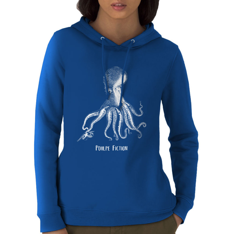 Sweat femme à capuche coton bio bleu royal Poulpe Fiction (Gondrax,Les Bébêtes,Animaux,Films/Séries)
