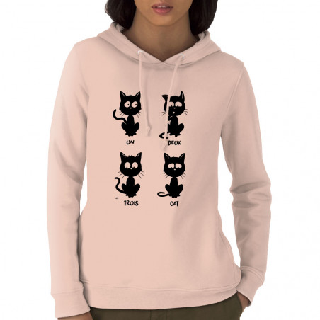 Sweat femme à capuche coton bio rose clair Un deux trois cat (Le Duc,Humour,Animaux,Des chiffres et des lettres,Chats,Devoirs de