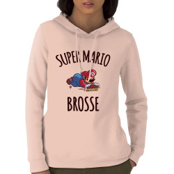 Sweat femme à capuche coton bio rose clair Super Mario brosse (A²,Humour,Jeux Vidéo / Geek)
