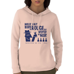 Sweat femme à capuche coton bio rose clair Mieux vaut boire du rouge (Alex Kidd,Alcool,Humour,Slogans Débiles)