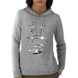 Sweat femme à capuche coton bio gris chiné 2cv Fusion (Mr Mouton,Animaux,Humour)