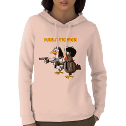 Sweat femme à capuche coton bio rose clair Poule Fiction (Mr Mouton,Animaux,Films/Séries)