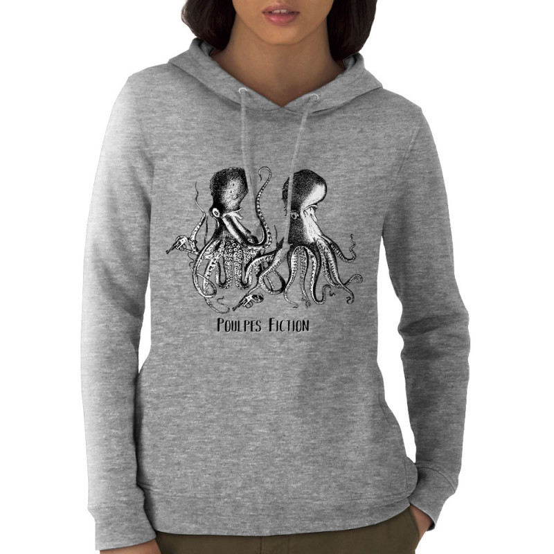 Sweat femme à capuche coton bio gris chiné Poulpes Fiction (Gondrax,Les Bébêtes,Animaux,Films/Séries)