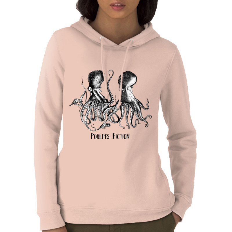 Sweat femme à capuche coton bio rose clair Poulpes Fiction (Gondrax,Les Bébêtes,Animaux,Films/Séries)
