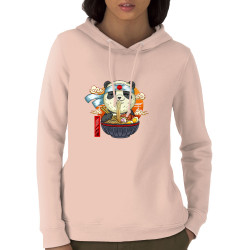 Sweat femme à capuche coton bio rose clair Asian Food Panda (Animaux,Manga Kawaï japan)
