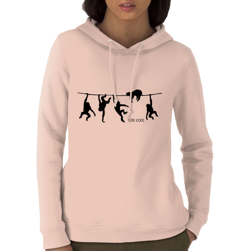 Sweat femme à capuche coton bio rose clair Stay Cool (Gondrax,Animaux,Stay,Paresse)