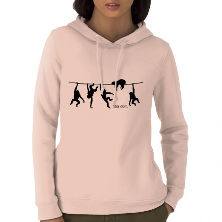 Sweat femme à capuche coton bio rose clair Stay Cool (Gondrax,Animaux,Stay,Paresse)