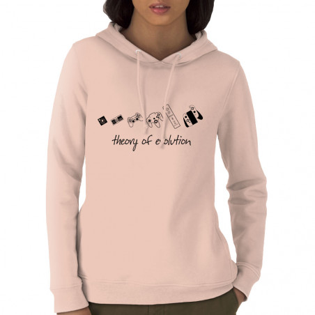 Sweat femme à capuche coton bio rose clair Theory of Evolution (Trabe,Jeux Vidéo / Geek,Révolution,Evolution)