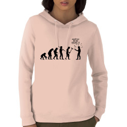 Sweat femme à capuche coton bio rose clair Arrêtez de me suivre (Gondrax,Humour,Evolution)