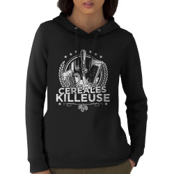 Sweat femme à capuche coton bio noir Céréales Killeuse 2 (Gondrax,Alcool,Humour)