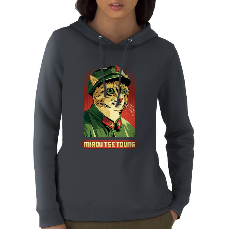 Sweat femme à capuche coton bio gris anthracite Miaou Tse Toung (Animaux,Humour,Chats)