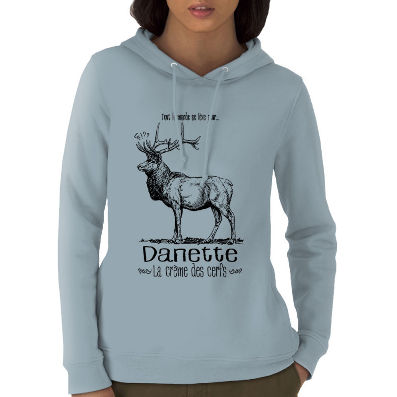 Sweat femme à capuche coton bio bleu ciel La crème des cerfs (Gondrax,Les Bébêtes,Animaux)