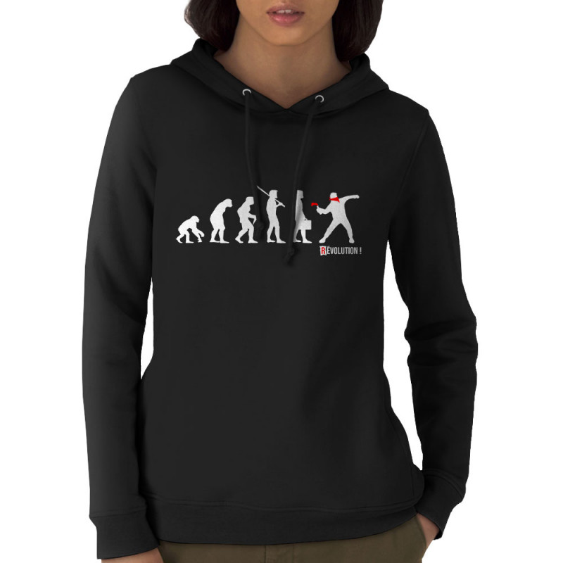 Sweat femme à capuche coton bio noir Révolution 2 (Gondrax,Slogans engagés,Evolution)