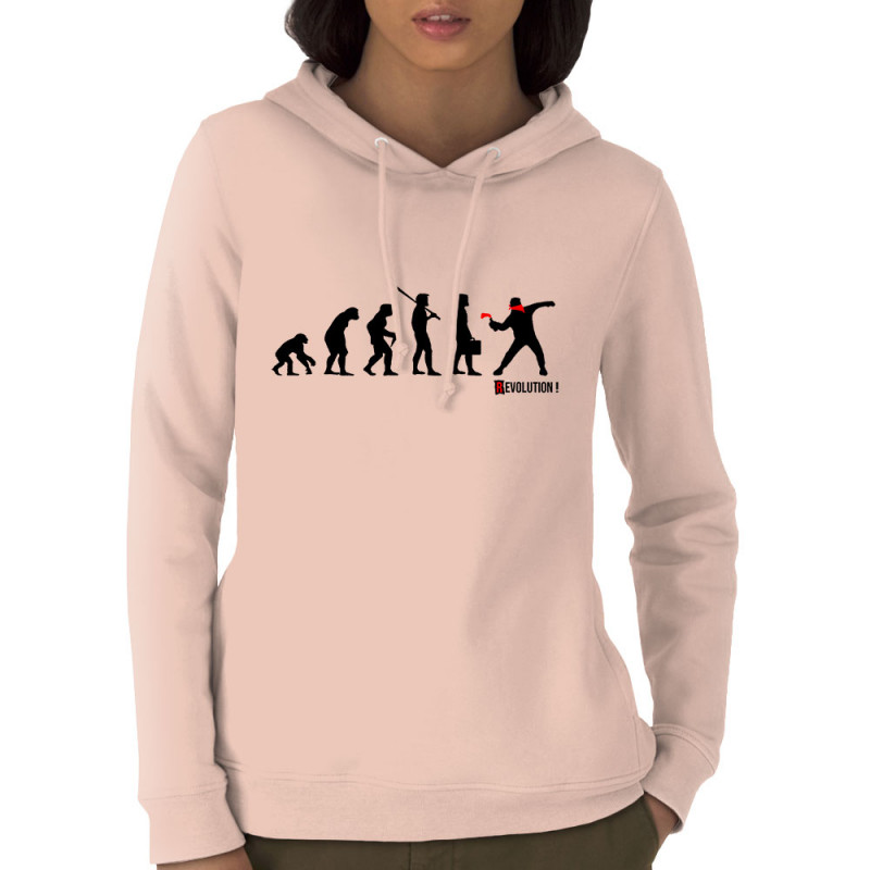 Sweat femme à capuche coton bio rose clair Révolution 2 (Gondrax,Slogans engagés,Evolution)