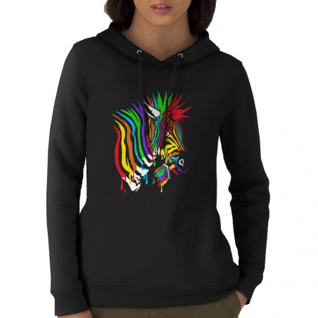 Sweat femme à capuche coton bio noir Zèbre Anticonformiste (Zewa,Animaux)