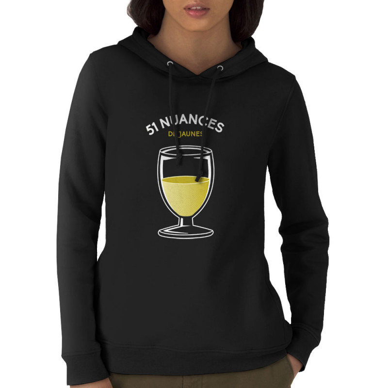 Sweat femme à capuche coton bio noir 51 nuances de jaunes (Le Duc,Alcool)