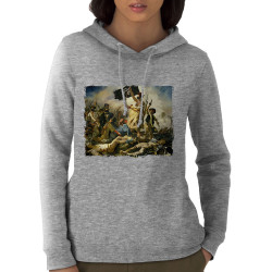 Sweat femme à capuche coton bio gris chiné Viva la revolution (Gondrax,Humour,Slogans engagés)