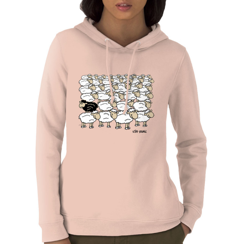 Sweat femme à capuche coton bio rose clair Stay Rebel Moutons (Gondrax,Animaux,Humour)