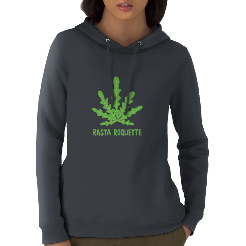 Sweat femme à capuche coton bio gris anthracite Rasta Roquette (Alex Kidd,Humour,Reggae)
