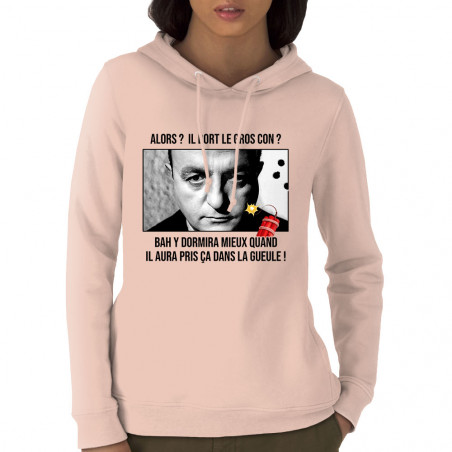 Sweat femme à capuche coton bio rose clair Il dort le gros con (Films/Séries,Les Tontons Flingueurs)