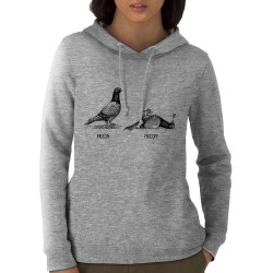 Sweat femme à capuche coton bio gris chiné Pigeon Pigeoff (Gondrax,Les Bébêtes,Humour,Animaux)