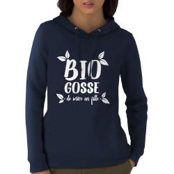 Sweat femme à capuche coton bio bleu marine Bio gosse de mère en fille (Zewa,Humour,Slogans Débiles,Bébés)