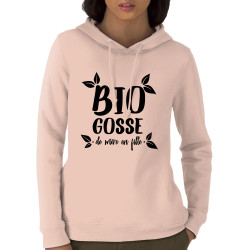 Sweat femme à capuche coton bio rose clair Bio gosse de mère en fille (Zewa,Humour,Slogans Débiles,Bébés)